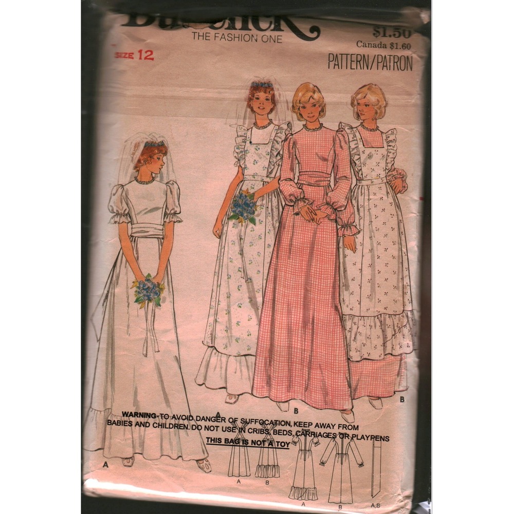 Vintage Butterick 4888 Bridal Gown Pinafore Sewing Pattern Size 12 Prairie 1970s - Picture 1 of 2